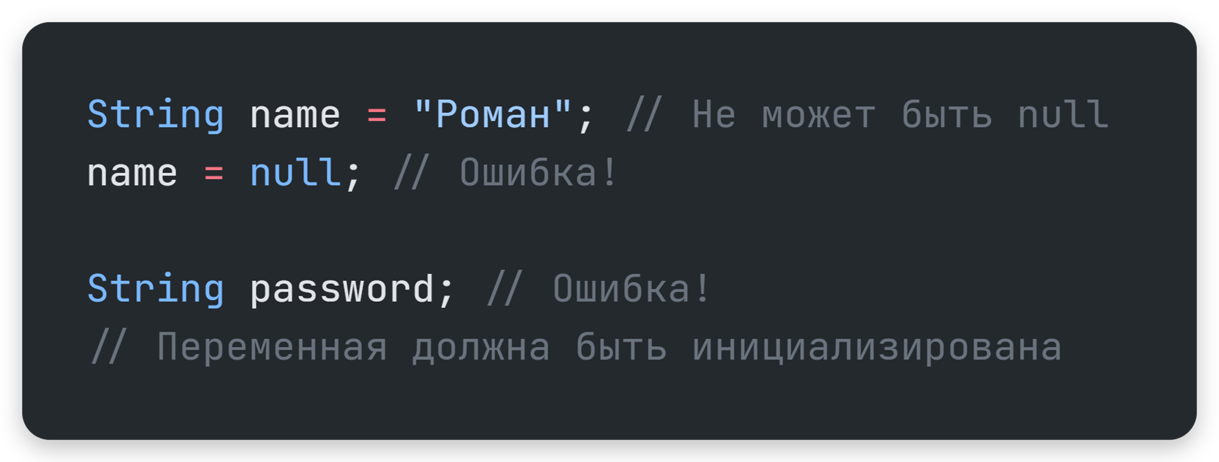 Компилятор защищает от null